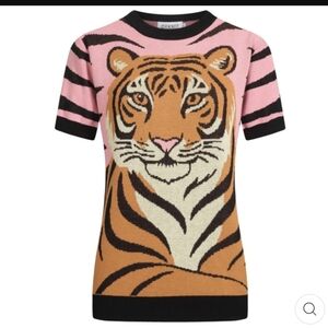 OXKNIT Pink Zebra Print Tiger Jacquard Knitted   Sweater SS NWT Size Medium